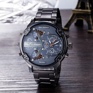 Men's Big Large Dial Watch New Fashion Individual Clock Steel Belt 7333 Quartz Watch Sports Business Hour