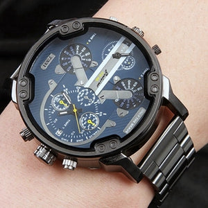 Men's Big Large Dial Watch New Fashion Individual Clock Steel Belt 7333 Quartz Watch Sports Business Hour