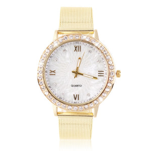 Women's Crystal Round Quartz Stainless Steel Mesh Band Wrist Watch Gift With Gold Color Relogio Masculino 2019